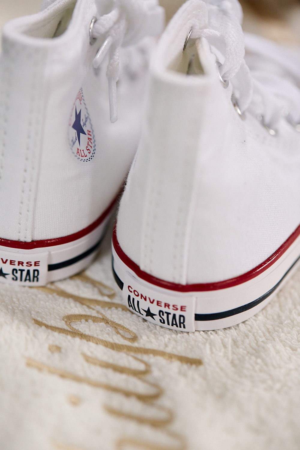 Close up of the back of som new shoes.